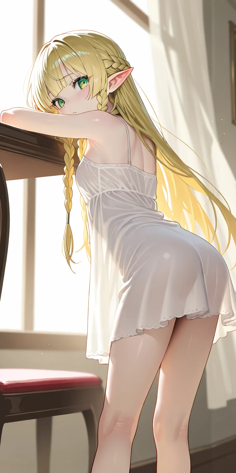 young girl, longue blonde hair, white eyes, Smile, translucent blouse, Upskirt, ssmile, Masterpiece, hiquality, 4k, HD, Good detail