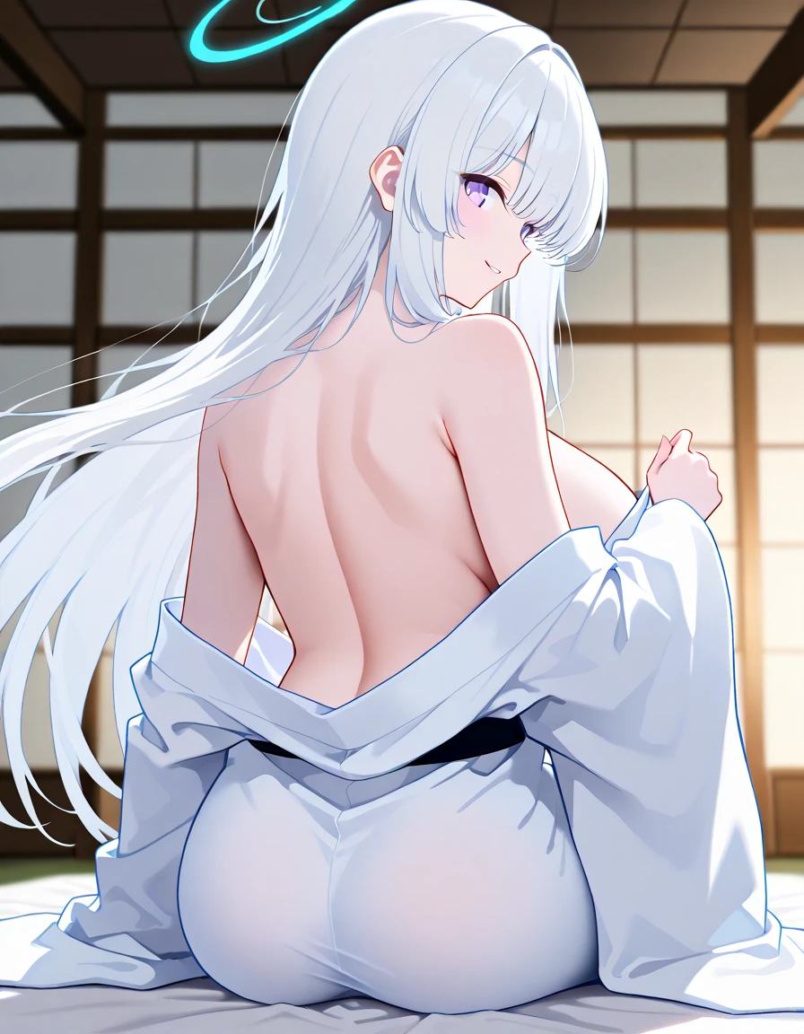 Look at the audience,, (Anime Coloring),(masterpiece),(Highest quality),(Super detailed),(Best illustrations),(Absurd),(Detailed Background), Yunohana Yuna, Long Hair, (half-closed red eyes:1.3), Gray Hair, Cleavage, albino, Female body 18 years old, shy, View your viewers, Get closer to your audience, Adult, Tall body, smileを見せる,kiss, Jealous, Beautiful Hair, Open your mouth, Embarrassed look,Cowboy Shot, Perfect quality, good quality, masterpiece, High resolution, 超High resolution, Wide Hips,、 (Perfect hands, Perfect Anatomy),((Big Breasts)),(Nipples),View Viewer, smile、((From behind)),((From below)),sweating,vapor,((Bent over)),is focus,((hands on は)),Five Fingers, View Viewer, smile , Viewpoint from behind, Bent over,covered in semen,(((nude))),large breasts,((pussy,butt,anal)),female、Big Ass、((Pussy juice))、Close-up