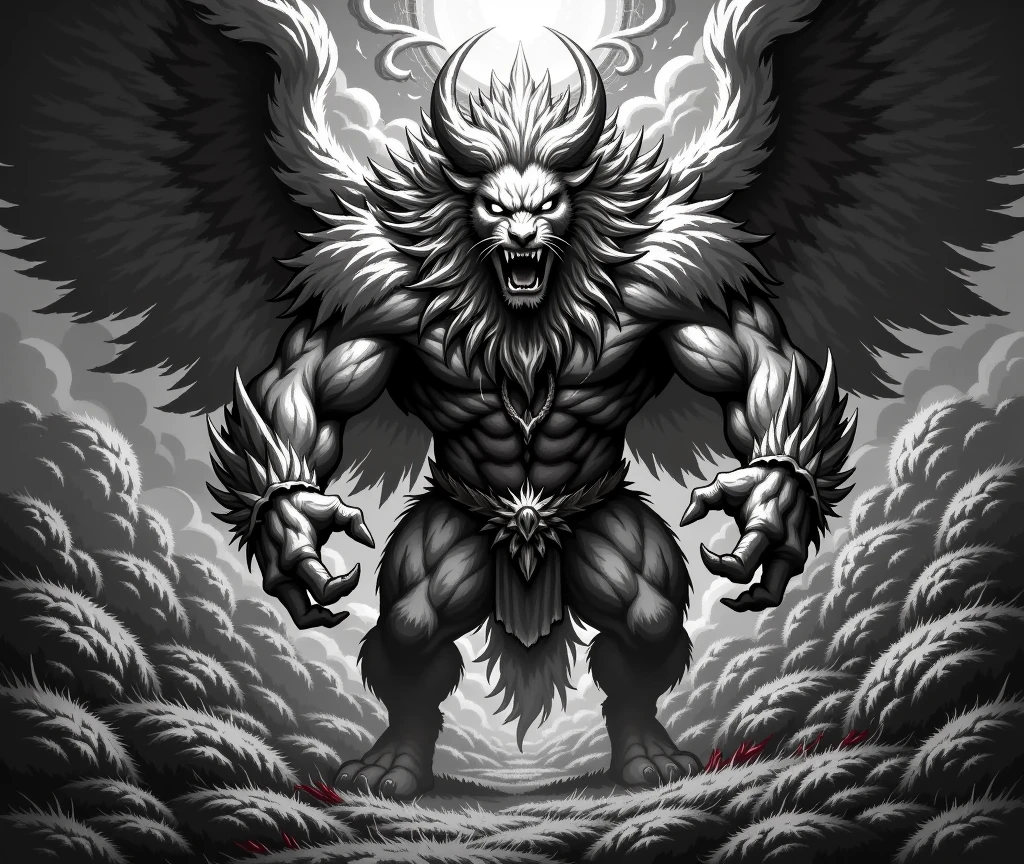 lobo, naked, Muscle man, sword, Angel wings
