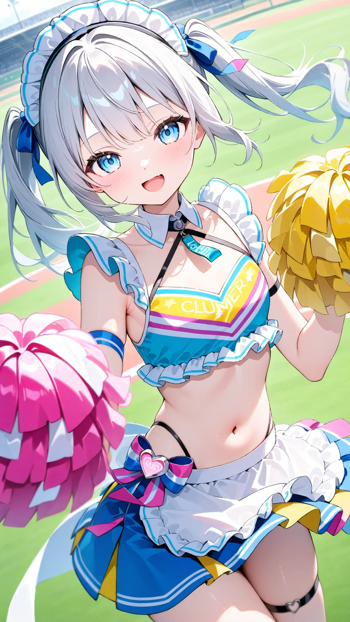 Highest quality、High resolution、Detailed Background、Beautiful face in every detail、Teenage beauty、Light color hair、Braided bob cut、ponytail、Perfect body line、Big Ass、fly in the sky、Cheerleader、I support you、(Pom-pom:1.2)、
(笑顔で大空にジャンプしているCheerleaderの少女:1.5)、
I support you、Sexy Costumes、Sexy Cheerleading Costumeini skirt、Emphasize underboob、Angle from below、Healthy thighs、Healthy Beauty、With legs apart、cute