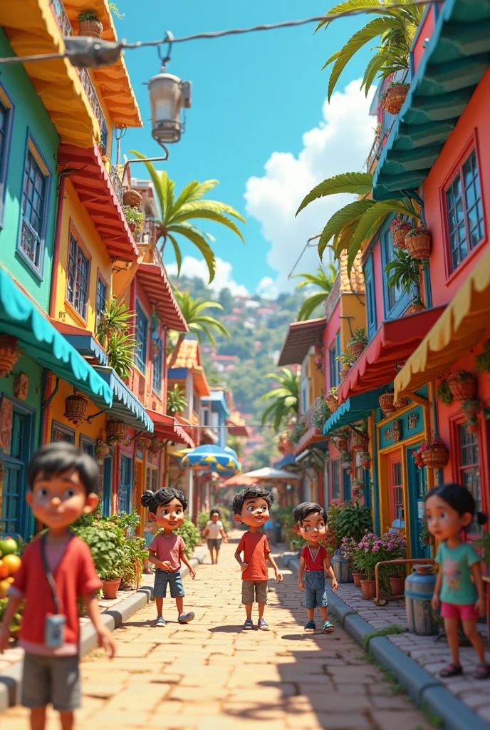 A magical town in Guatemala similar to the streets of Antigua Guatemala where there are many children playing in the streets