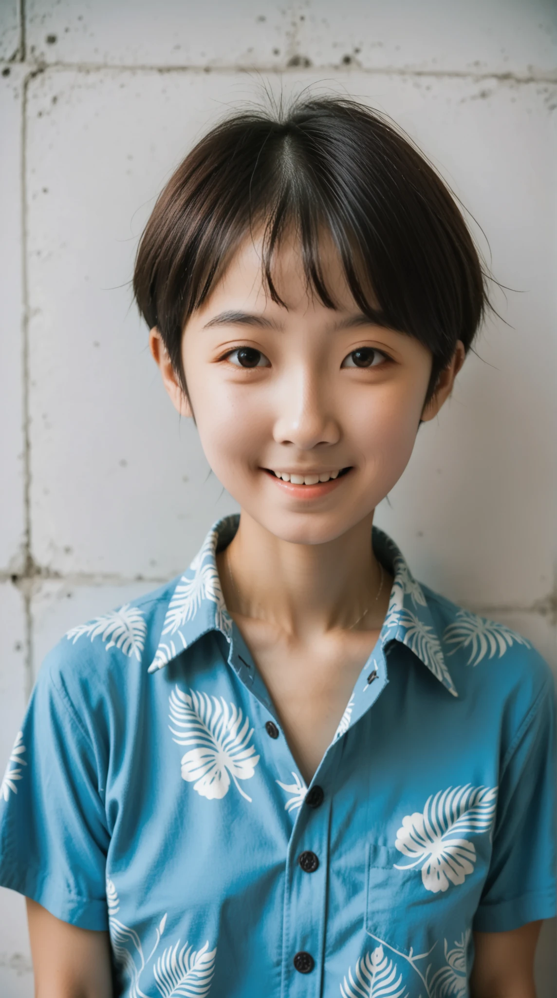 nsfw, White T-shirt that is wet and see-through,Black underwear is sheer, Navy blue short skirt, The highest quality image of realistic skin of a Japanese girl with a cute childish smile