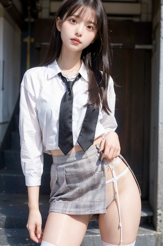 18 years old beautiful girl，Black suspender skirt，White Silk