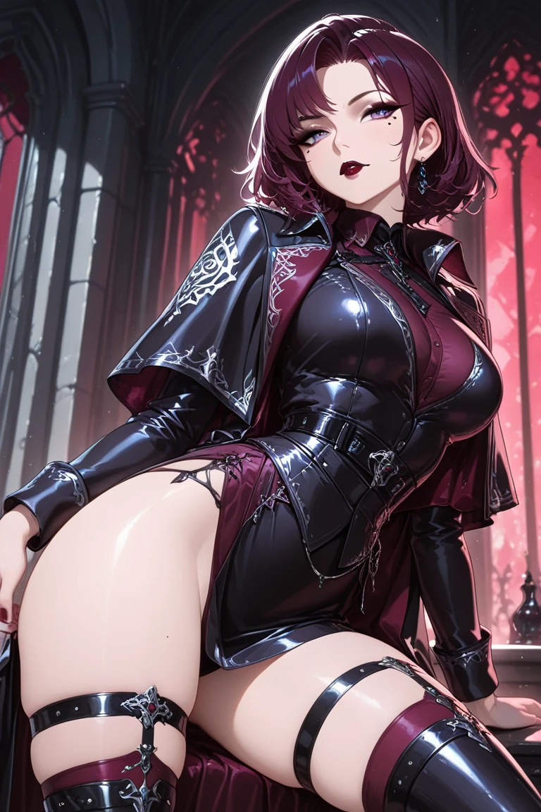 Highest quality, masterpiece , wallpaper, One beautiful girl, Highly detailed eyes and face, Beautiful attention to detail, Blue Eyes , Beautiful dark red hair , deep night, 20-year-old , Large Breasts、Nipples , Hairstyle Nuance Long , Mole on cheek , Ahegao , Ecstasy face , Masturbation Climax , Sticking out tongue , Drooling from the mouth , Nakano May , sweating , Costume bustier black tights , show off my crack , Pose to invite men , no bra no pants , Expression of sigh , time night , lick , face dripping , right hand between legs , full body , open legs ,make love , grab wet