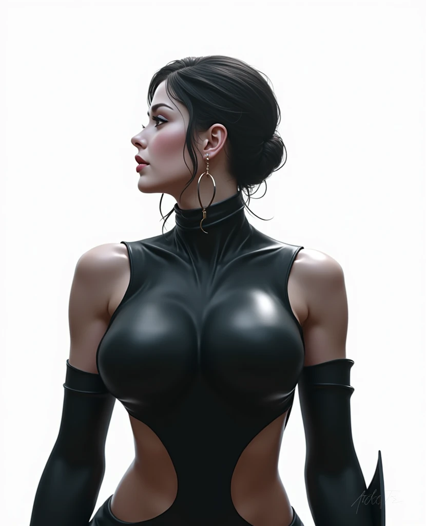 best qualtiy,Only the silhouette of the figure can be seen in the dark,The back of a woman,with black background,Better figure,waist-to-hip ratio,Seduction pose