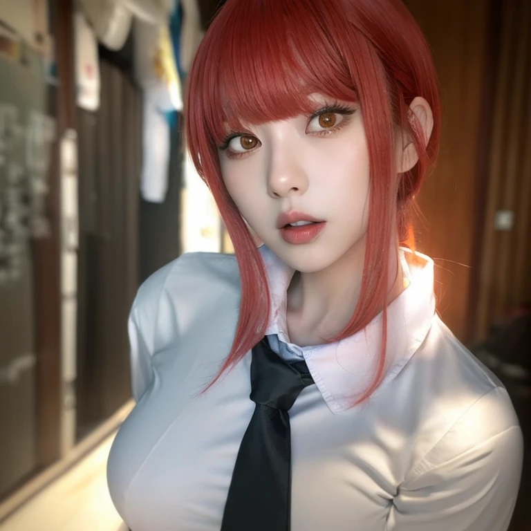 1girl, school uniform, red hair, short hair, orange eye, beautiful eye,(8k, RAW photo, best quality, masterpiece:1.2), ultra high res, (((realistic, photo-realistic))), professional lighting, detailed lighting, professional photography, high quality, high res, extremely detailed, bloom