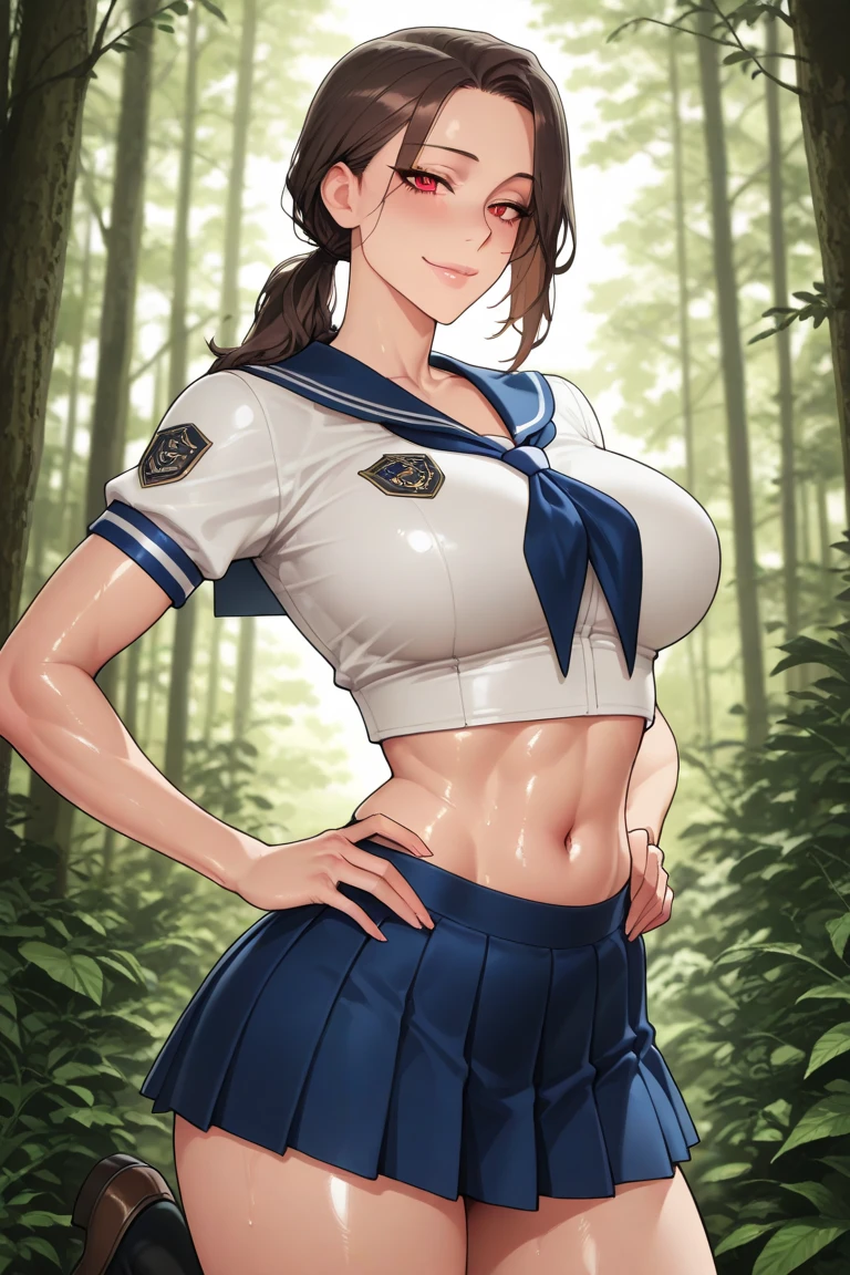 (((dark tan skin))) dark-skinned female, tanned Dark brown skin Strike Witches Kaneshiya Shitara Blue Slingshot forest magic hour erect nipples scared Peeing squatting clenched teeth scared