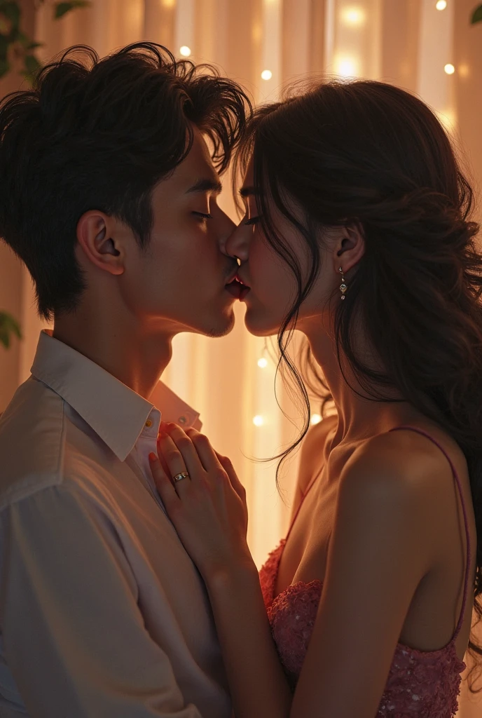 beautiful detailed eyes, beautiful detailed lips, extremely detailed eyes and face, long eyelashes, 1 man, 1 woman, korean couple, intimate moment, sexual intercourse, sensual, erotic, passionate, high quality, 8k, photorealistic, cinematic lighting, warm color tone, chiaroscuro lighting, dramatic shadows, romantic atmosphere, intimate details, tasteful, artistic