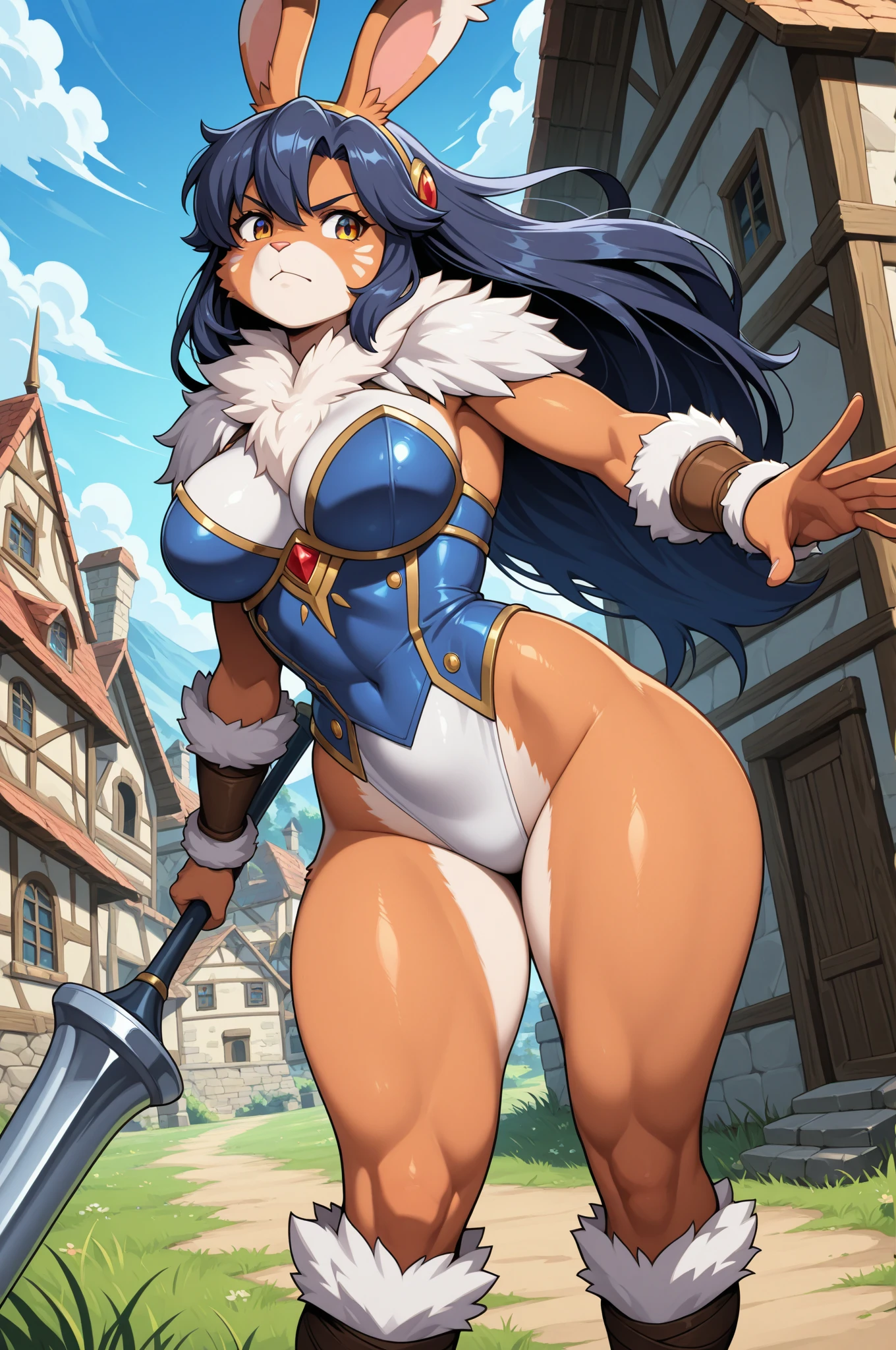 1 chica,18 years,buena anatomia, obra maestra, Mejor calidad,realista, hyperrealista, 16K HDR,((long hair slightly wavy slightly past the shoulders, black bangs, small black pigtails on the sides, cute cat ears, beautiful thin red eyes,))(trenza,escote,damaged body,sudor,hermoso rostro,hembra madura,muscular paladin,leg guard,armadura de hombro,metallic collar:1.2) ,(esposas:1.2),(rubor rojo,enojado,Todo cuatros,De arriba hacia abajo:1.3),fantasy world,exterior,aldea,cielo azul,(surrounded many goblins in atrocious heat:1.3),(correa de cadena,tirar de la correa,Dirigir:1.2),(montar duendes, an elf is riding a girl,agarrar su cabeza:1.3),de un lado
