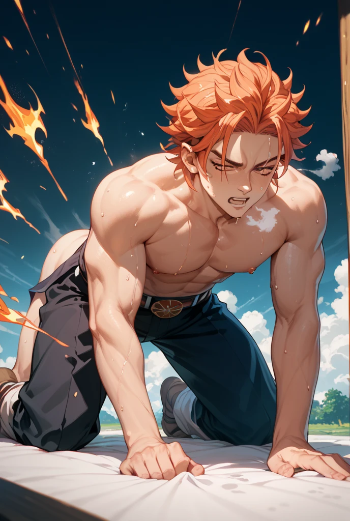 Roronoa Zoro,((The expression of climax)),(((Ejaculate forcefully)))naked,One erect penis,Highest quality,masterpiece,Ultra HD,Correct body structure,field,night,Lack of ethics
