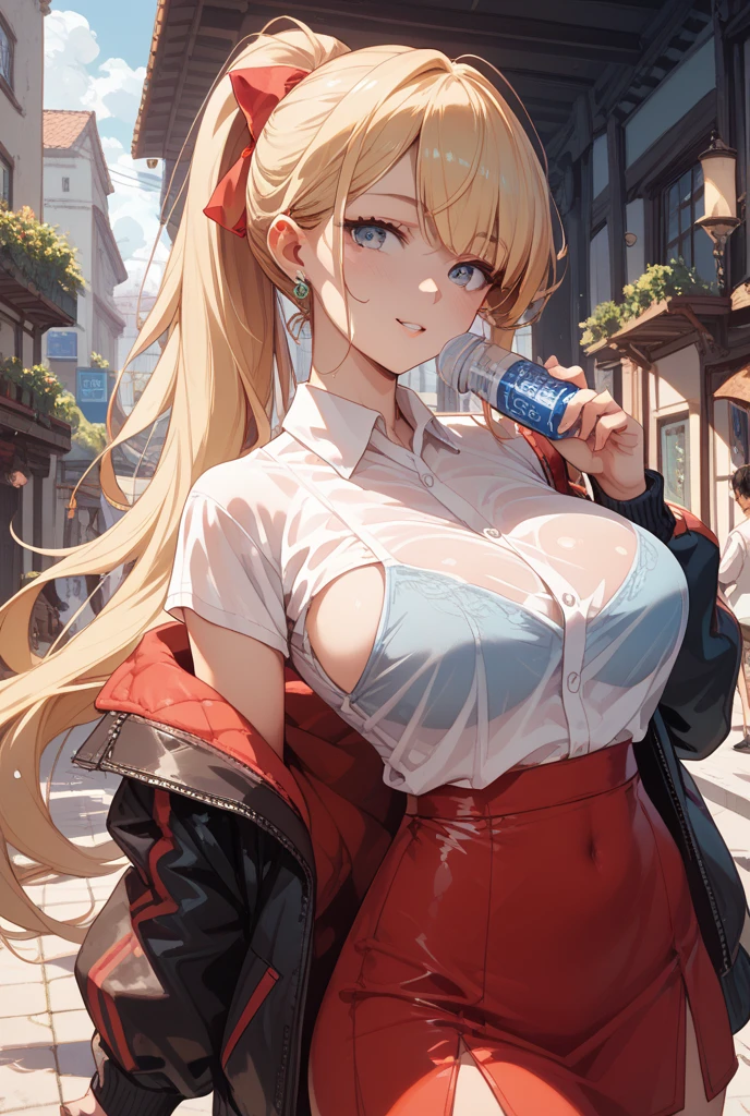 [artist:ciloranko],artist:qizhu,{{artist:40hara}},[artist:kedama milk],{{artist:chen_bin}},artist:laserflip,[artist:ningen_mame,[artist:ask_(askzy)], artist:wlop,[[artist:sy4]],year 2023,1girl,asuna,asuna \(sao-alo\), sword art online,yuuki asuna, brown eyes, brown hair, long hair, bangs, braid,sitting, holding cup, smile,closed mouth,large breasts,brown hair,parted hair,long hair,red dress,halter dress,plunging neckline,center opening,cleavage,navel,earrings,bracelet,people,multiple boys,restaurant,