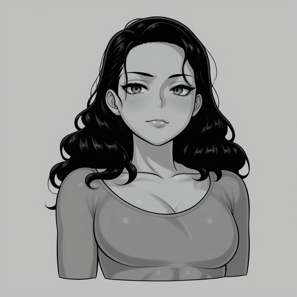 ((sticker-style, 1girl, minimalism,)) simple background, clean:0.9, lineart, vector, (katara, dark skin, dark-skinned female), looking at the viewer, upper body, circle frame, breast, nipples, naked, nude, better hair, topless, ((lineart, monochrome))