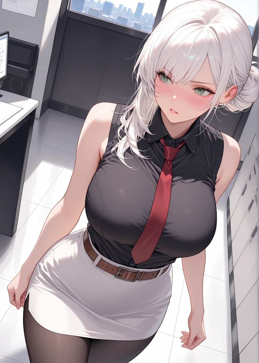 ((Highest quality)), ((masterpiece)), (detailed), One person,25 years old,(Black shirt),(mini skirt),student,student服,high school girl,Shoulder Bare,Big Breasts,blush,Underboob,(I can see her cleavage),(Excited expression),(Seduce),night,indoor,Dim lighting,(In a dimly lit room),(In a messy room),Browsing Caution,sexy,Dirty,Sweat