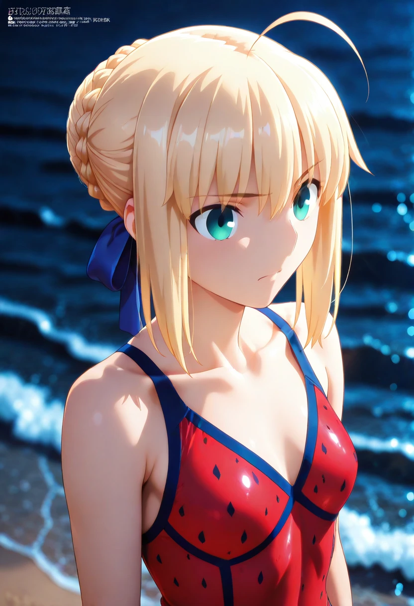 1girl ,:q ,alternate breast size ,ass ,bare legs ,bare shoulders ,beach ,bent over ,black ribbon ,blonde hair ,blue eyes ,blush ,bottle ,bow ,bowtie ,breasts ,butt crack ,covered erect nipples ,cowboy shot ,hair between eyes ,hair ornament ,hair ribbon ,long hair ,looking at viewer ,medium breasts ,ocean ,one-piece swimsuit ,outdoors ,red bow ,red bowtie ,ribbon ,skin tight ,smile ,solo ,spilling ,swimsuit ,teasing ,thighs ,tongue ,tongue out ,twintails ,very long hair ,water bottle ,x hair ornament
