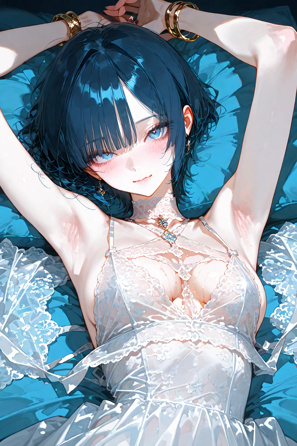 "(perfect masterpiece:1.2), (highest quality:1.2), stunning face, compensate, long and luxurious eyelashes, lip whole, irresistible charisma.",belly button,(((boy))),(((very short hair))),腹logic,raised his arms,NSFW,(((logic))),bikini with ruffles,hair clip,wallpaper,black hair,small breasts,pixie cut,very long bangs