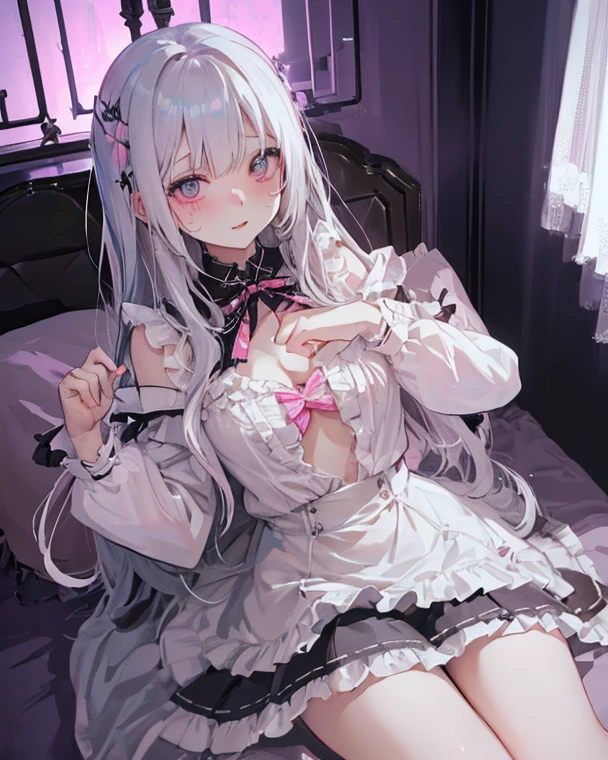 (Cute big sister: 1.3)、smile,spring atmosphere、Wearing a suit、((Valentine's Day))、evening、silver, silver eyes, big breasts、Very detailed,chocolate