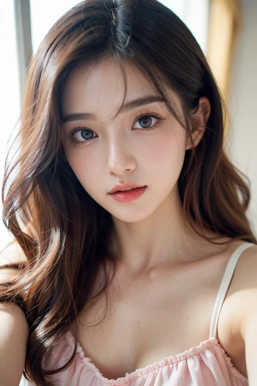 (((8k,Very detailed,Attention to detail、highest quality,masterpiece,Attention to detail))),RAW Photos & Realistic atmosphere,Professional Lighting,Beautiful dark eyes,Glossy lips,beautiful黒い Eyes,White skin、Deep black eyes,とてもBeautiful face,とてもBeautiful face、Beautiful face,beautiful, Glossy lips,beautiful Eyebrows,Realistic Skin, Realistic Young Gravure Idol,Very cute woman , Young Gravure Idol, Young Gravure Idol, とても美しくてかわいいbeautiful 21 year old beauty,Incredibly beautiful and elegant,beautiful 21 year old beauty,Natural soft light,(Shiny Hair,,beautiful and kind eyes:1.5),Gentle features,Shapely breasts,Long Hair,beautiful posture,No makeup,Looking into the camera,Japanese women,