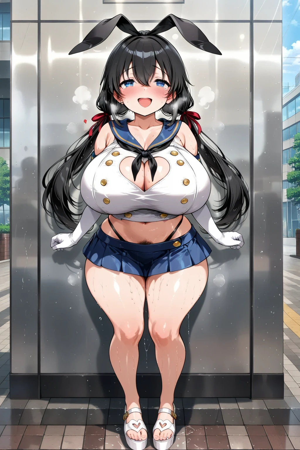 A Cute, Excessively Busty, and Excessively Bigger Breasted Young Girl, with Overwhelmingly Huge Overinflated Breasts, and Ridiculously Wide Thighs, Biggest Breasts, and the Thickest Thighs. She somehow managed to fit into an outfit, but it’ significantly Too Tight. She is only ((16 years old)), and her ((Breasts are already Quadruple the Normal Breast Size)), and are still getting Larger.