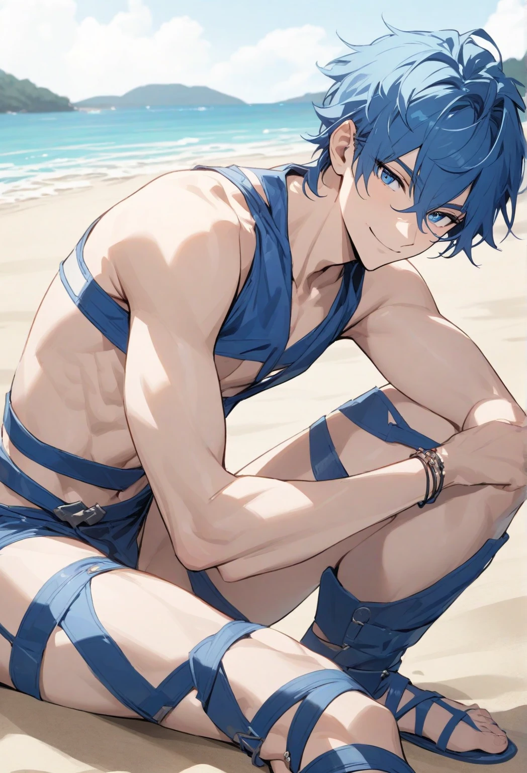 Eccentric grandpa naked wearing speedo with big bulge