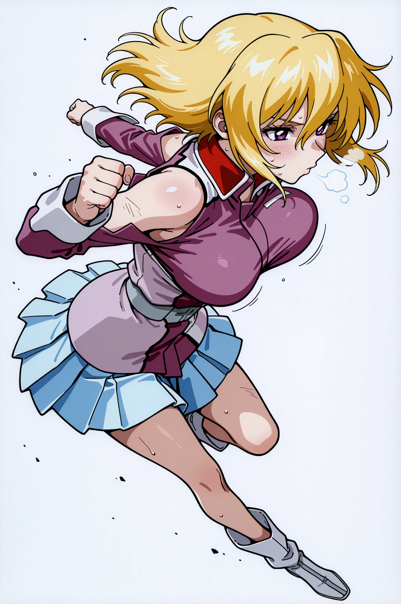 (high detailed)) 17 yo's woman, Ruby red colored hair, Green mini glasses, emerald Green Pandora's clothes,big And round breasts, gorgeous thicc plump body, seductive expression, expressive eyes, Emerald-green satellizer's outfit,Very long skirt, holding handblade, dynamic pose, action position, perfect anatomy