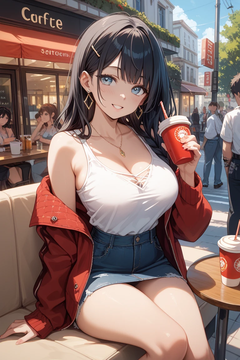 Highest,masterpiece,Highest品質,High resolution,high quality,Realistic,Medium Hair,Business Bags:1.2,Wet髪,Torn pantyhose,Black Skirt:1.5,High heels, Collared shirt,Cleavage,Black jacket,business suit:1.5,sit,Kneel,Pinch your hands between your thighs,Wet,Sweat,orgasm,Fair skin,Oily skin,ID card,White chocolate:1.5,orgasm:1.2,Fast food restaurants