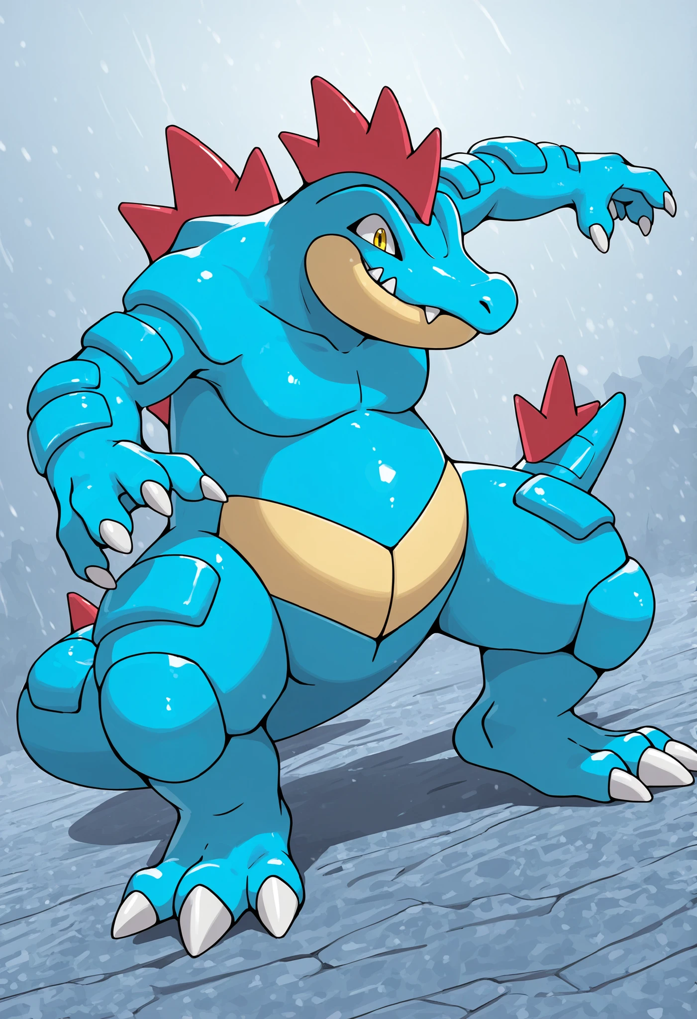 Pokemon Feraligatr, furry, massive belly, full belly, picking his teeth 