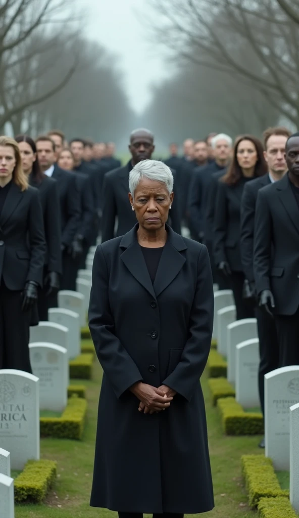 PROMPT:
"People in formal robes, adults and children, walking in a gray, rainy cemetery." --auto