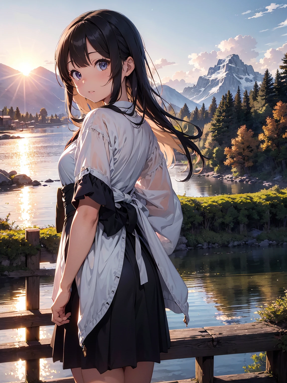 original, (masterpiece), (figure), (Very nice and beautiful), (Perfect detail), (Unity CG 8K Wallpaper:1.05), (Beautiful and vivid background:1.25), (Depth of written boundary:0.7),One girl, (Stand along the river:1.15).(Hair blowing in the wind:1.1),Butterflies are flying around, (Moonlight:0.6), wood, (summer), (night:1.2), (close:0.35), (gloves:0.8), alone ,