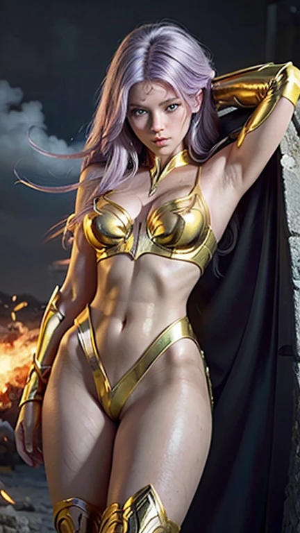 28 years old American woman, ((full body)), ((nude)), ((heavily armored space commander)), beautiful chest, standing with her legs spread apart in the space ship in deep space far from the galaxy, no planet and no moon around there, fighting the huge alien space ship, milky way outside of the ship, zoom in from below