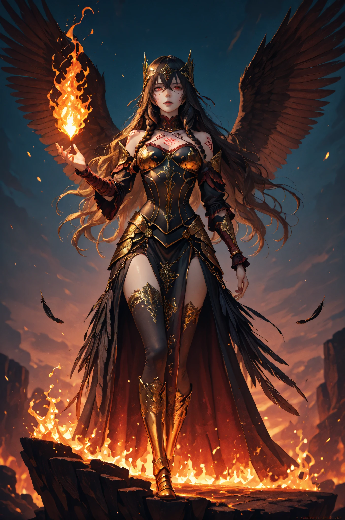 Young busty witch Emma Watson, appealing desirable, big , ???????????? , stockings, 18 years old, seductively while looking at viewer, ragged see-through dress, very big cleavage, angry looking, Darkness, delicate flame, black eyes, heels, dim colours, red Black, Shadow, fading glow, flaming shadows, slim, tall long legs, long waist, unkempt long white hair, heels, dull light, fuzzy light, dim light, dimness, gloom, murk, dark fantasy theme, ferocity, spell, spelling, incantation, spellworking, allure, bewitchment, hex, witchery, magic, sorcery, wizardry, witchcraft, enchantment, fascination, charm, sword swing, magical haze, Fire Witch, red hair, glowing eyes, red dress, fire haze, heat, pretty, high dinamic range, iluminated only by firewall, dark, attacking throwing magic spells, action pose, powerful aura, sultry, magical place, whisps of magic, flowing robe, rising triumphantly from the flames cast fire spell, magic fire, shooting fire from her hand, emerging from magical fire circle, holding ball of fire, night,