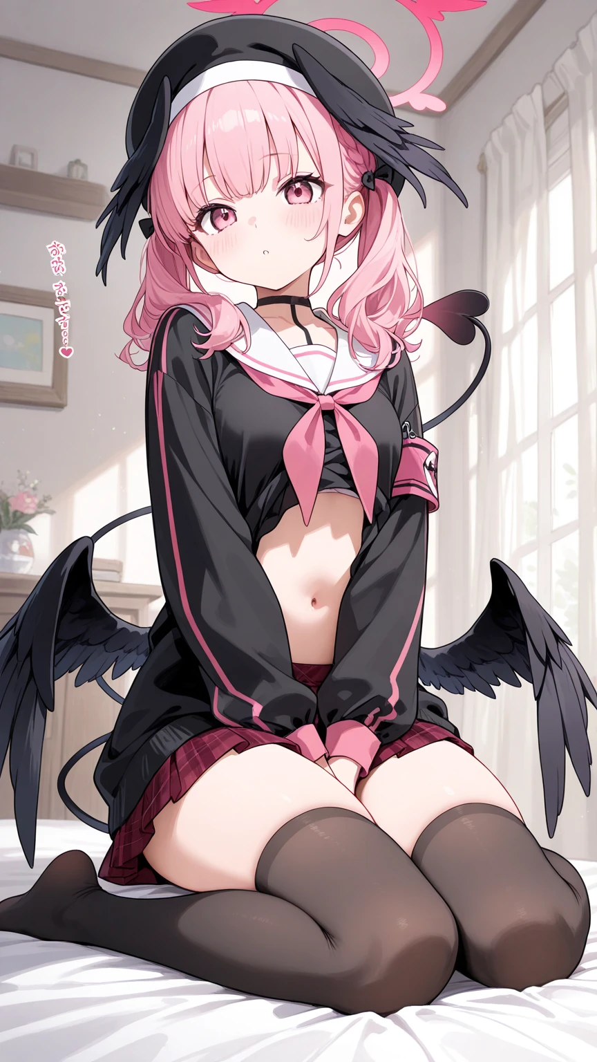 orange hair, orange eyes,girl,Pigtails with the ends tied up,laugh,No panties,light and cute,halterneck,White dress,pink cardigan,Nissocks,Angel Wings,angel ring,leaking semen,spread your legs,drooling