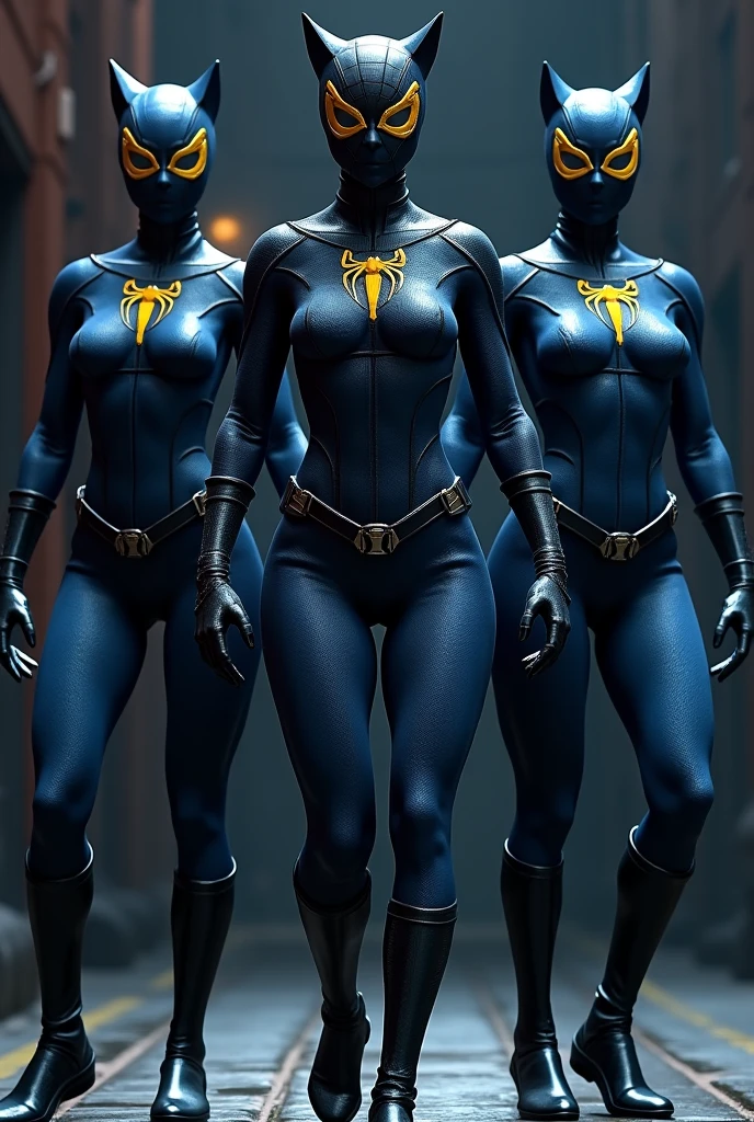 Mulher linda com milf corpo usando uma roupas de super heroira preto e amarelo com um decote