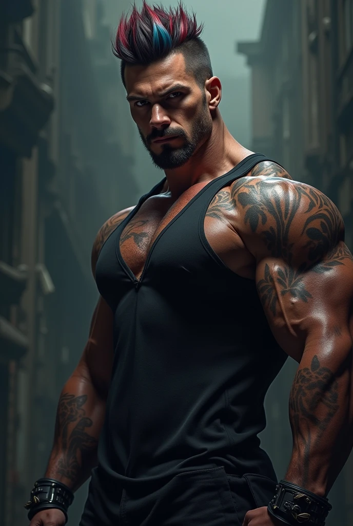 Create a football player with a tattoo on his neck and arms with a line on his eyebrow with a glove and high socks