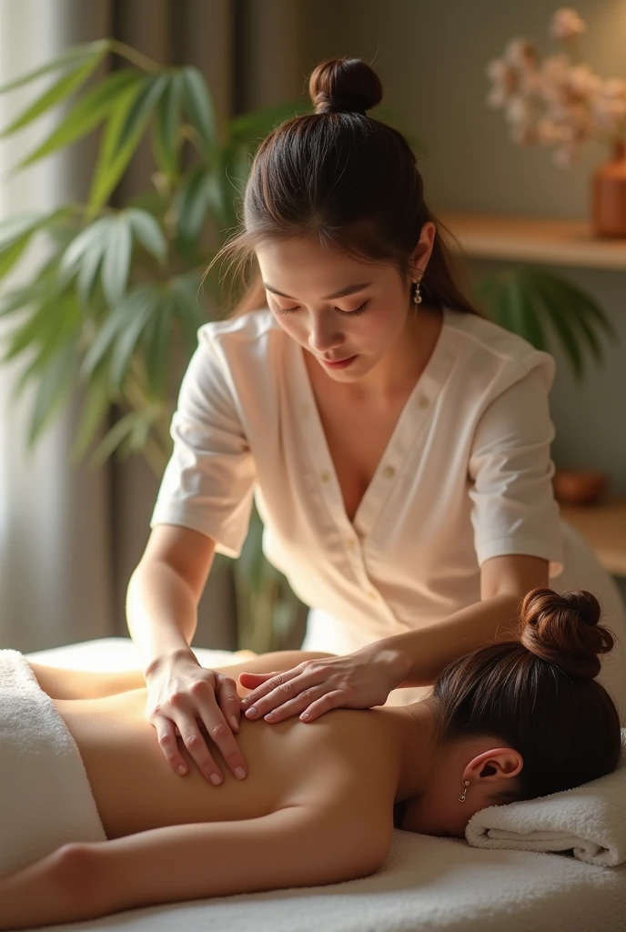 Woman receiving oil massage