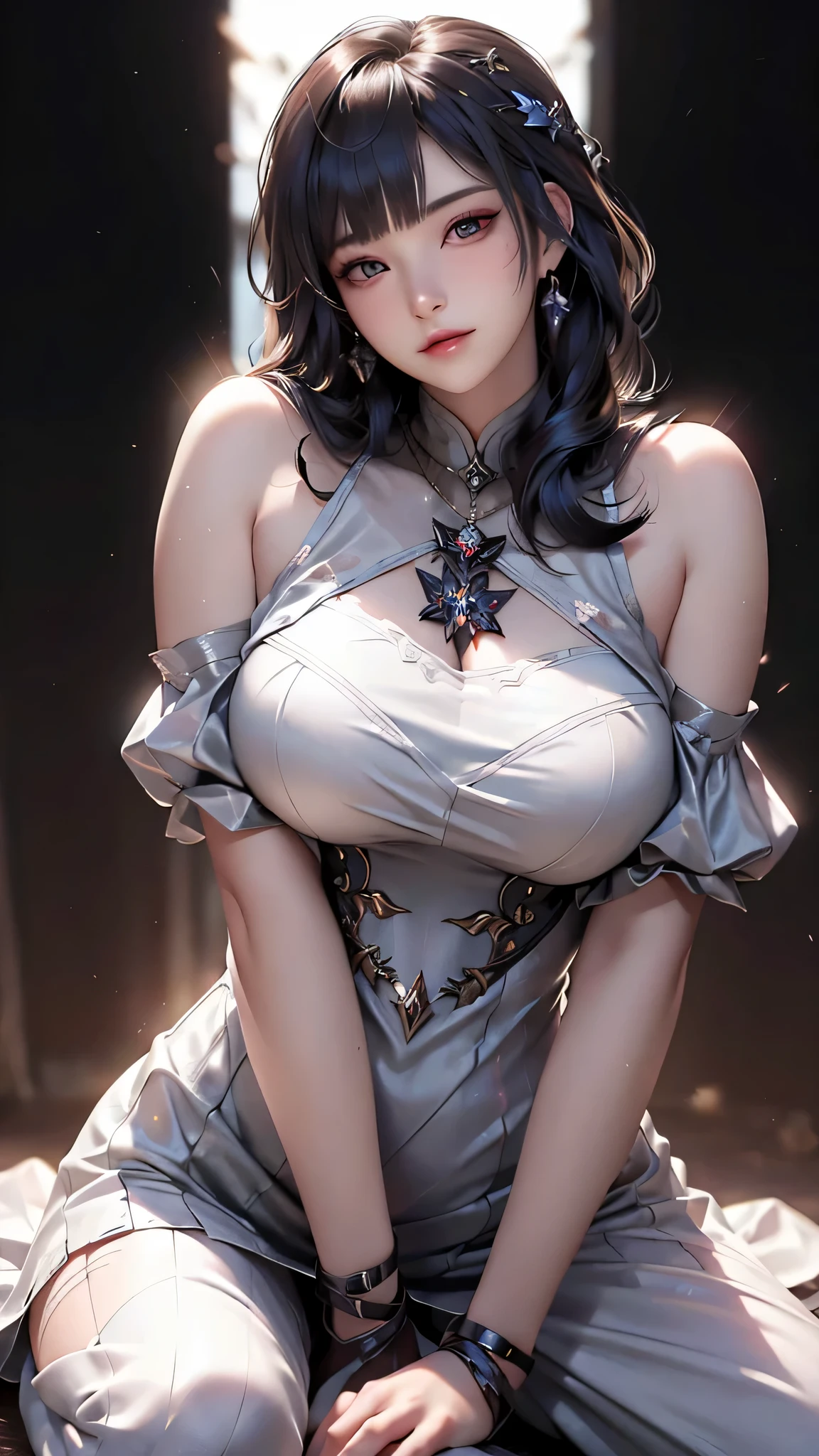 Light线追踪,{best quality},{ {masterpiece}},Extremely detailed 8k wallpaper,{Extremely refined},rich and colorful, Intricate details, Cool and shinny skin,1080P,Soft,Sense of Brokenness,肌肤Light滑如丝,3d,masterpiece,best quality,插图Very detailed, beautiful eyes, Very detailed的 8k cg 壁纸,Extremely refined女孩,8k wallpaper, best quality, noon, pure beauty, Chinese style telephoto lens, image(Front focus), (in the darkness:1.6), 大卫·霍克尼和阿尔方斯·穆夏的超realism女性肖像, Fantasy Art, Photo-real, Art Station, poster, , Very detailed的脸, 4K, The award-winning, ((masterpiece, best quality)), Delicate face, Whole body love, Rich in details, Multiple poses and expressions, Very detailed, depth, Many parts,Light粒子, Soft lighting, Volumetric Lighting, Intricate details, Attention to detail, 1 girl, solitary, Long eyelashes, Looking at the audience, Gorgeous dress, Puff sleeves, Juliet Sleeves, (Long sleeve:1.2), Red tie, ,(masterpiece, best quality, Extremely detailed, (Detailed background, Dark Fantasy), (美丽Delicate face), High contrast, (Optimal Lighting, Extremely refined), ((Light)), rich and colorful, Extremely detailed, 戏剧性的Light, Intricate details, (1 girl, solitary, Pointed face, Dynamic Angle), Depth of Field, Black Light particles,(shattered glass),Magic Circle, big breasts, big boobs, big natural sagging breasts, busty, sexy, alone, full body, no crowd, no people, quite background, huge breast, large breast, pony hair, better fingers, black eyes, bloom atmosphere, blur,