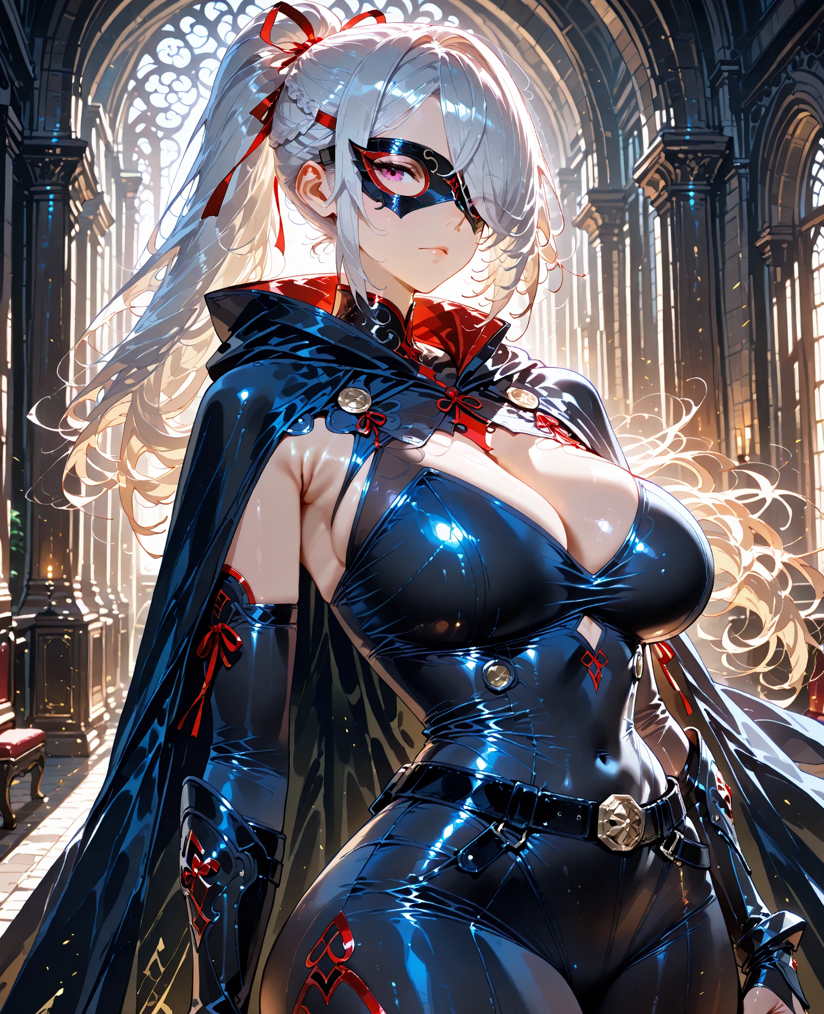 Masterpiece, high quality, 8k, ultra detailed, detailed face, huge breast, cleavage, standing, detail face, detail body, thigh, (dark vibes:1.5), drk1
