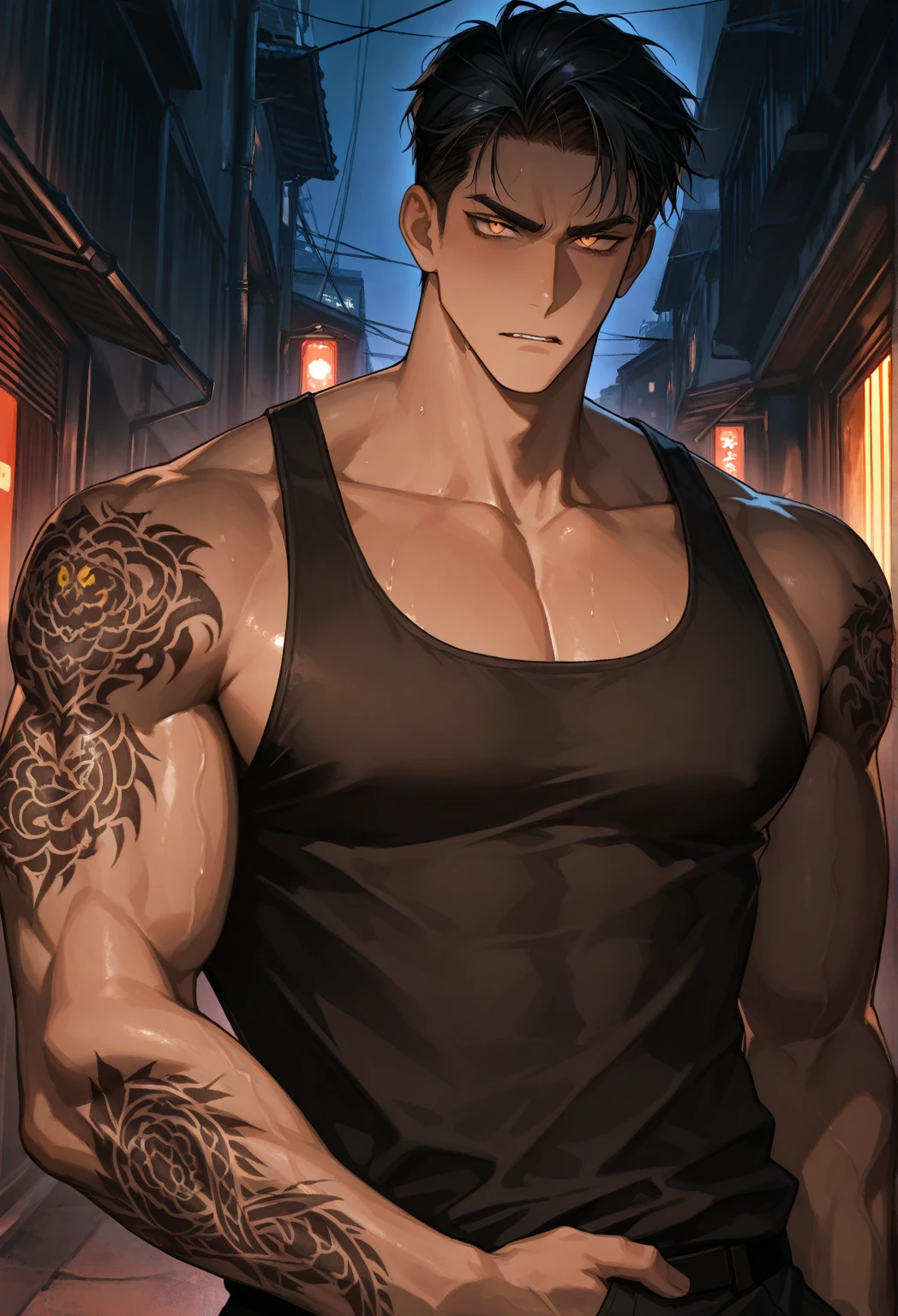 This is not a film and television work, Dude really brought？Anime people without shirts sit on benches in the room, Handsome anime pose，big laughter, handsome guy in demon killer art, Anime handsome man, by Yang J, Badass anime 8 K, male anime character, of a guy，Range Murata and Artgerm, male art, yasuke 5 0 0 px models, most strongest pose, handsome japanese demon boy, trending on artstation pixiv