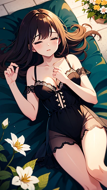 Best quality, masterpiece, ultra high res, (photorealistic:1.4), raw photo, 1girl, ((black lace nightgown)), ((small breast)), cold light