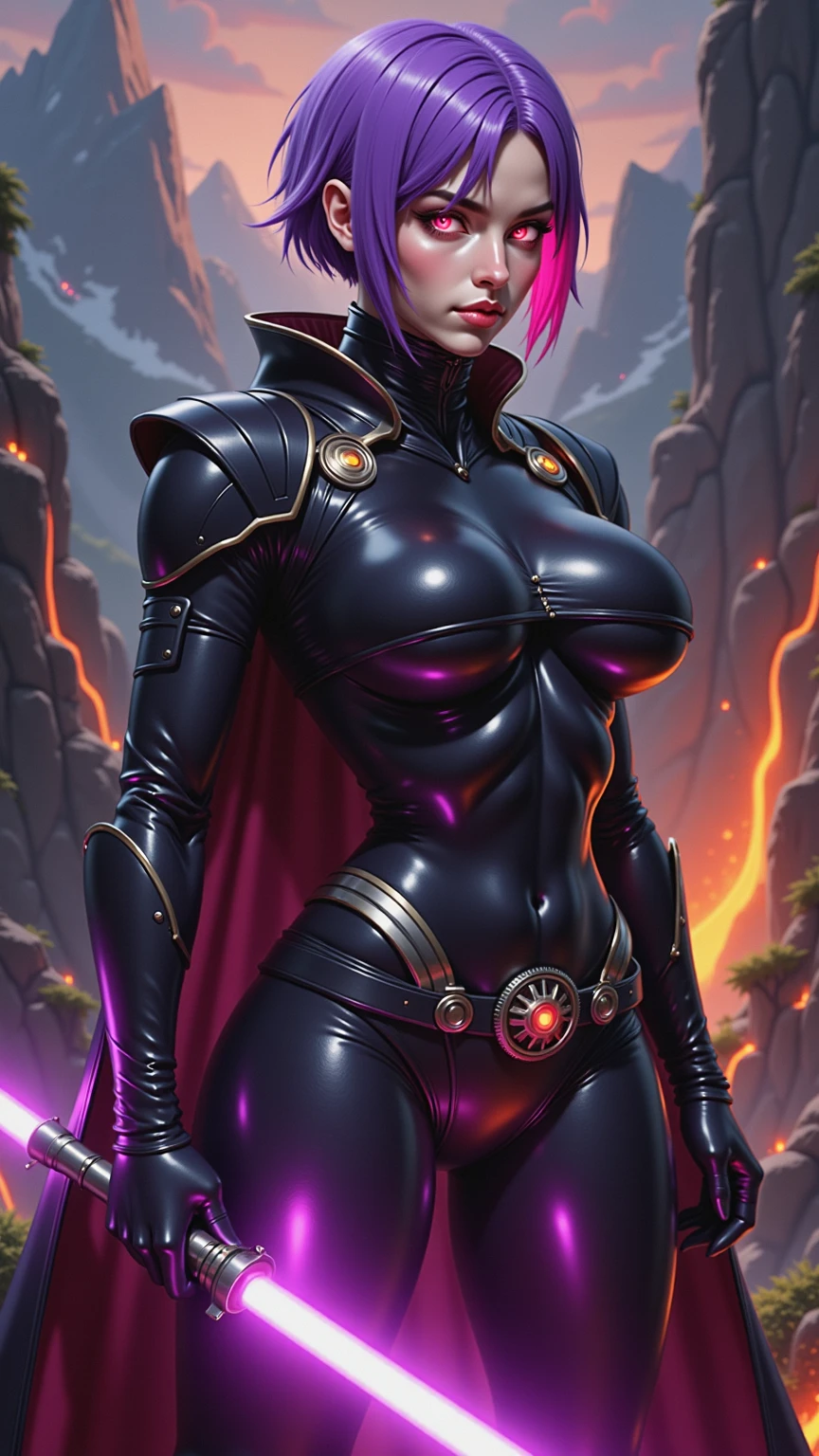 Sexy big tits Twi'lek, lithe body, busty, thin, athletic, ((red skin), twi'lek), evil space knight, space ninja, (wearinodest))) loose black tunic, cowl, cloak, gloves, leggings, straps, buckles, corset, long skirts, long sleeves, fantasy, ((armor))), ((busty), slender body, thin, slim , slim waist, ((huge breasts))), Imperial starship, Star Wars,