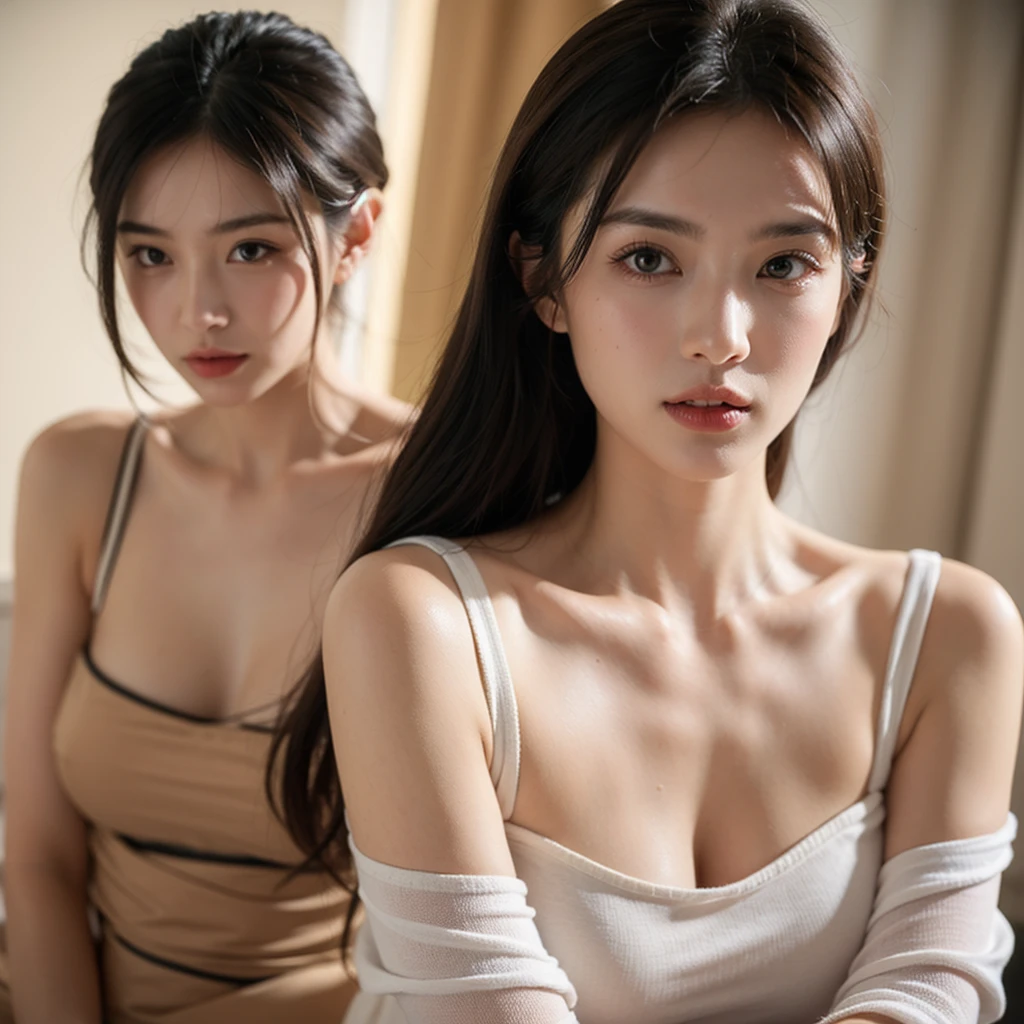 (Best Quality, Realistic:1.37), (Beautiful European Woman), (Beautiful American Woman), (Gorgeous young woman), (Tight-fitting tank top), (Tight push-up bra), (Wearing a bra), (posing together in bra), (), (sexy push up bras), (Ultra-detailed), (Sharp Focus), (Physically-based rendering), (Professional), (Portraits), (Vivid colors), (Studio Lighting), (Beautiful detailed eyes Beautiful detailed lips), (long eyelashes oppressive facial features illicit complexion), (Confident and attractive expression), (elegant hairstyle fashionable accessories), (Stylish makeup), (Charming Smile), (Graceful poses), (a captivating gaze), (soft and warm lighting), (Subtle shadows and highlights Attention to detail), (Lush green background), (Delicate fabrics), ( Atmosphere), (subtle color grading), (Soft and natural tones), (Enhanced depth and dimensions).