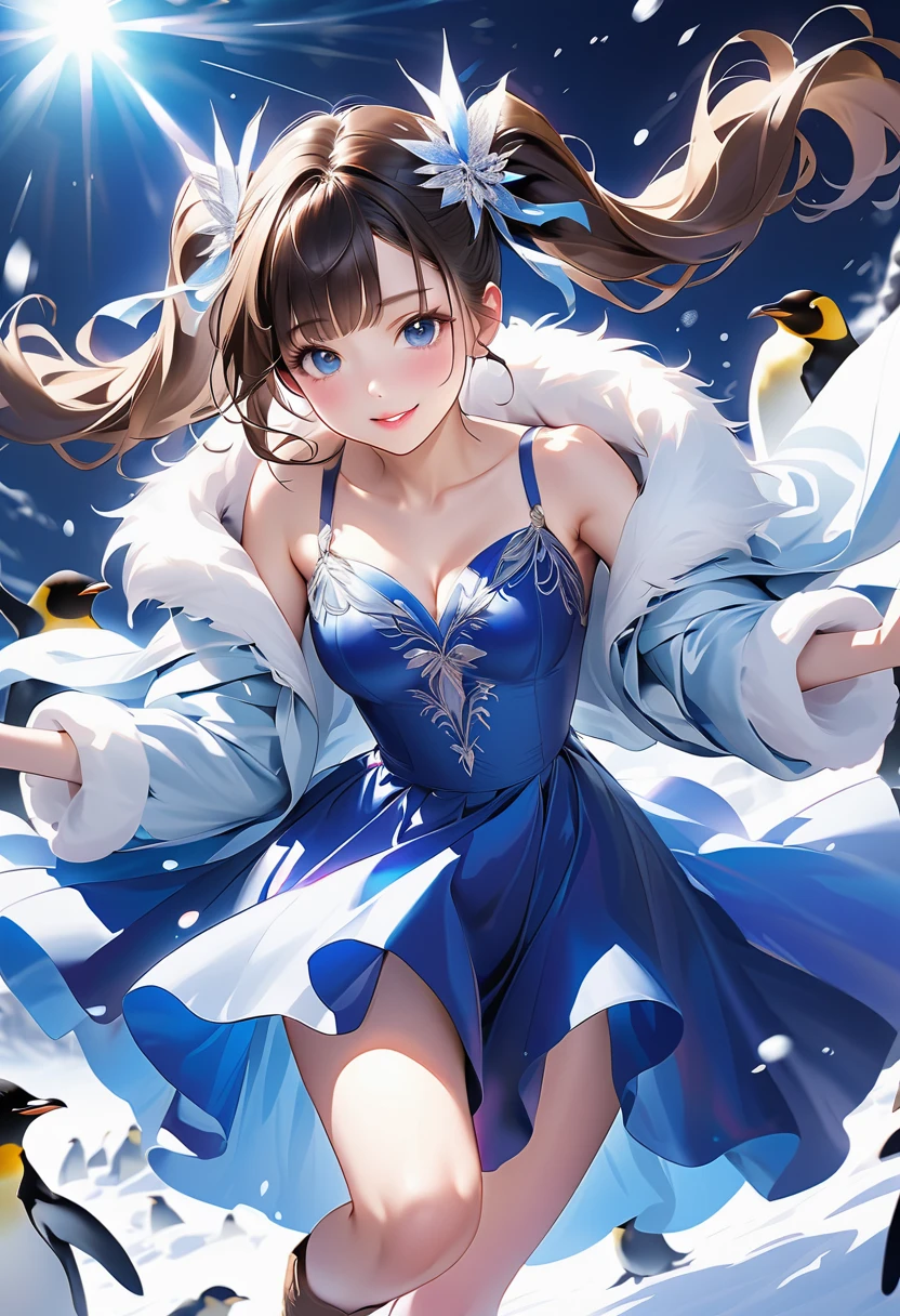 (Evil smile), (((A sexy dress inspired by snow, Gorgeous embroidery, Leather panties, skirt, Pantyhose, Stiletto heels,))), ((Shiny Costumes)), ((skindentation)), skinny, solo, 1 woman, Masterpiece, highest quality, highest quality, 16K, incredibly absurd, highly detailed, 2.5D, ai-generated, delicate and dynamic, very delicate facial expressions, delicate eye depiction, erotic, only sexy woman, ((A cute and kind face)), healthy figure, ((2 woman)), 160cm tall, medium firm swaying bust, Dark Hair, blush, Sweat,Embarrassed,sexy, ((thin thighs)), shiny and lustrous, facing straight at viewer, (((in heat))), ((Oily_skin)), ((Lots of sweat)), ((dutch angle)), ((erotic pose)), (((Dynamic Pose))), ((Transparent and sparkling costume)), ((A gazebo in the middle of a beautiful snowy field)),