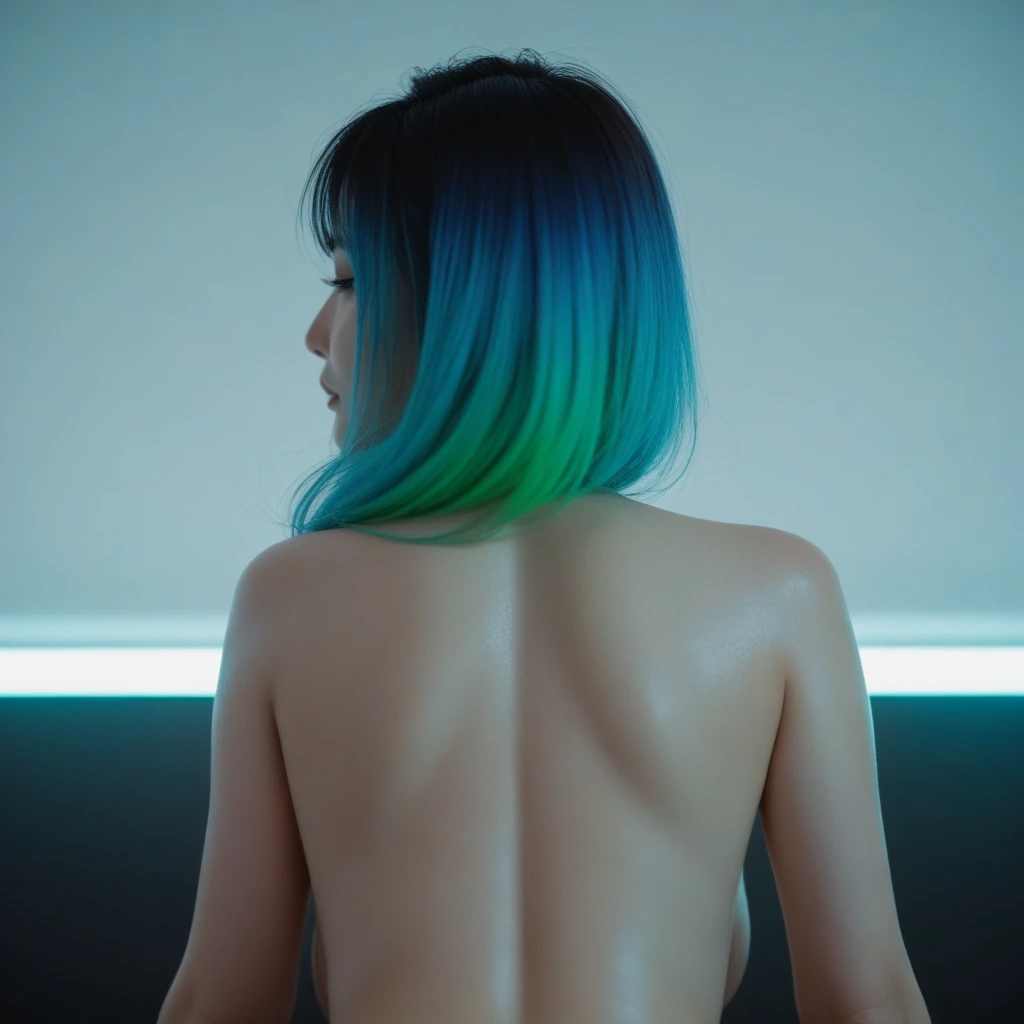 8K, Top Quality, Intricate Details, Ultra Detail, Ultra High Resolution, Masterpiece, close up shot, shot from behind, (Looking back), (full body: 1.1), Slender, Smile, (Makeup: 0.4), ,(( blue eyes, blue hair, bangs, long hair)), (Fluffy Eyes: 1.21), (()), 1girl, solo, 1 girl, (()), close up shot, , ((tall)), (((fit body))), (((slim face))), sharp face, ((walking pose)) ,(detailed face), sharp face, small lips, , ,(( ass up, butt cheek,)) ,, ,
((, )), , ((naked, nude, )), detailed face, detailed breast, large breast, huge breast, detailed ass , detail nipples ,, Narrow Waist, Skinny, tall , 190 cm tall, Muscular, Navel, Exposed Abdomen, Pointed Chest,, Beautiful girl with accentuated slender abs: 1.4, Six Pack Abs: 1.4, , Perfect Body, detail legs, (( dark background)), black background,