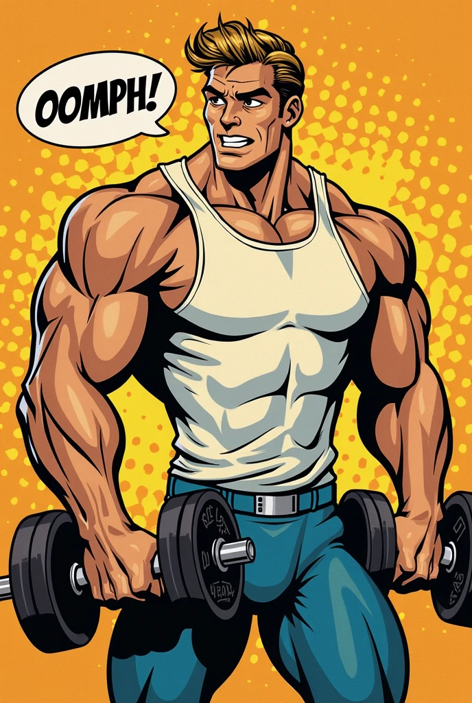 Cartoon of a muscular man in a shirt holding a polishing machine