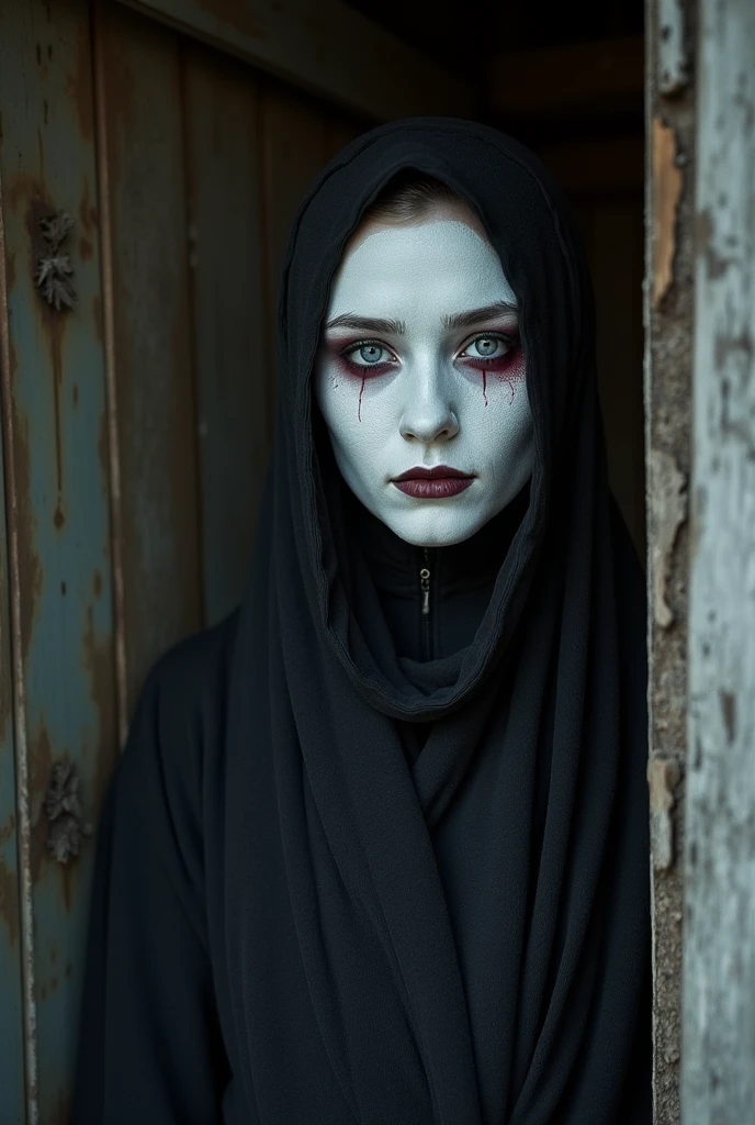 <lora:HinoEnma:0.8> Hino, makeup, red lips, pale skin, glowing eyes, wings, hood