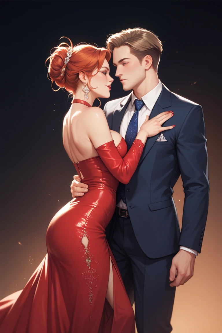 magine full body of a handsome slim 1 boy with short tousled red hair, azure eyes and wearing a sexy pink suit