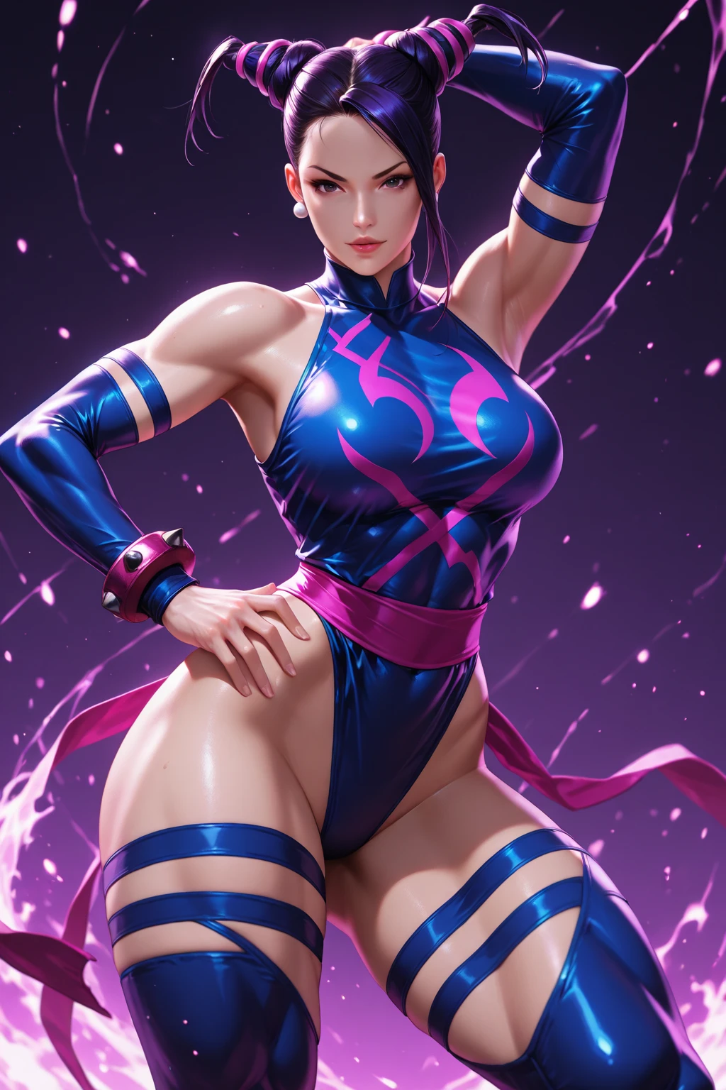 Crie uma obra-prima hiper-realista de Chun-Li sexy, the iconic character from the sixth Street Fighter game. Capture your dynamic fighting stance and powerful kicks with exquisite detail. (roupa sexy, erotic costume, xota marcada, seios grandes, seios naturais  grandes, decote impressionante, open neckline to the abdomen, close-up nos seios cheios dela,  chun-li gostosa erotica)« The image must be in high definition (hard disk) and rendered in stunning 8K resolution, mostrando todos os recursos e texturas intrincados. Pay special attention to the fine details of Chun-Li's costume, incluindo seu micro vestido qipao tradicional e penteado de chifre de boi exclusivo. Use dramatic lighting to increase the intensity of the scene, emphasizing your strength and determination. This photographic request aims to immortalize Chun-Li as a true work of art, mostrando sua beleza seu corpo malhado e gostosa, Grace and prowess in the martial arts. Pornographic Images