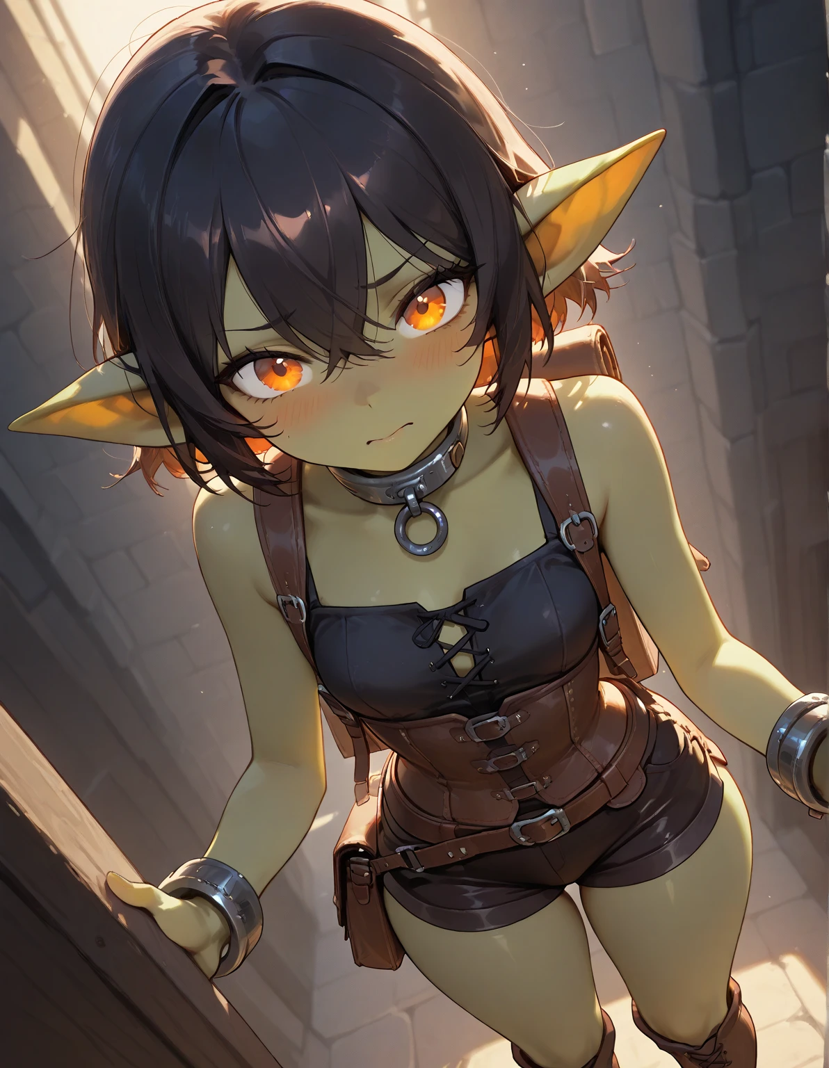 (goblin girl:1.2, dark green skin, black hair:1.1, mohawk haircut, excited expression, ,sensual position , sexy face, prostitutes, sluts, close, brothel, naked),(1.3 human knights, nakeds, pale skin, with armor, happy face), 4k, Detailed face, master piece