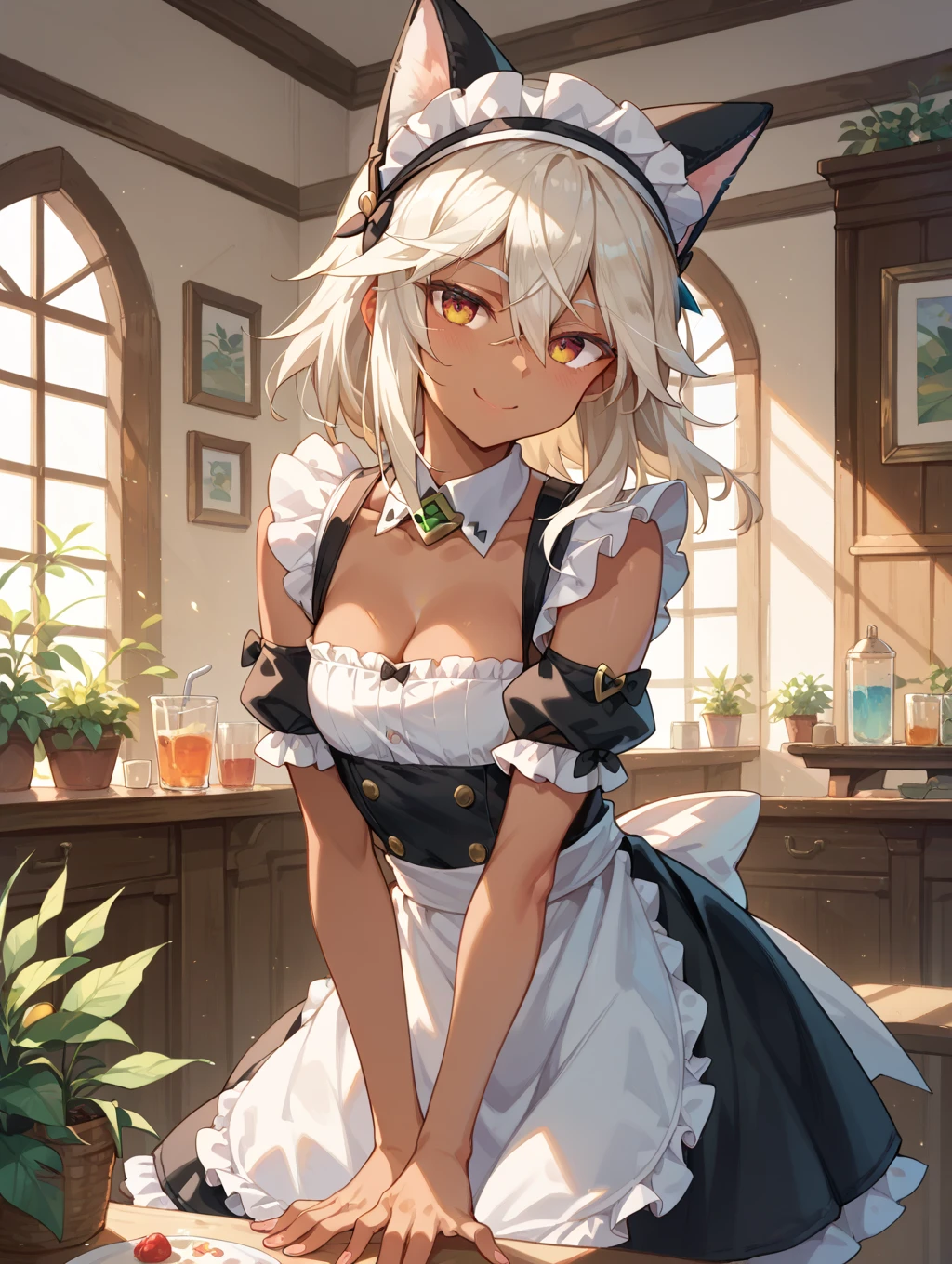 Young maid cat girl without clothes with 3 size breasts and a nice ass