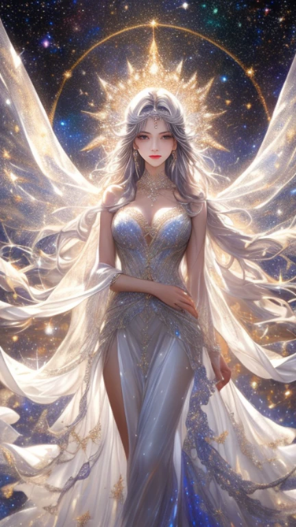 1 moon，Dear beautiful flower fairy, Peach Eye, white hair,,flawless face, high nose, Beautiful slender face,Big eyes, Thin mouth, clear wings, The wand blows in the wind....､The wand flickered with starlight....，golden wand，Beautiful blue sky and white clouds、girl with transparent wings､Please smile､beautiful garden background､gentle and transparent，anatomy correct, delicate pattern，pink rose space, soft light, ( Bokeh)，Masterpiece, very detailed, epic elements, Highest quality, 8ก，Beautiful and romantic fantasy digital art...，Fantastic fairy tale fantasy digital art..，Legendary fantasy，UHD resolution，detailed drawing，In fact，In factมาก，movie light,award winning photos,Various colors，realistic textures, Very realistic，Incredible light