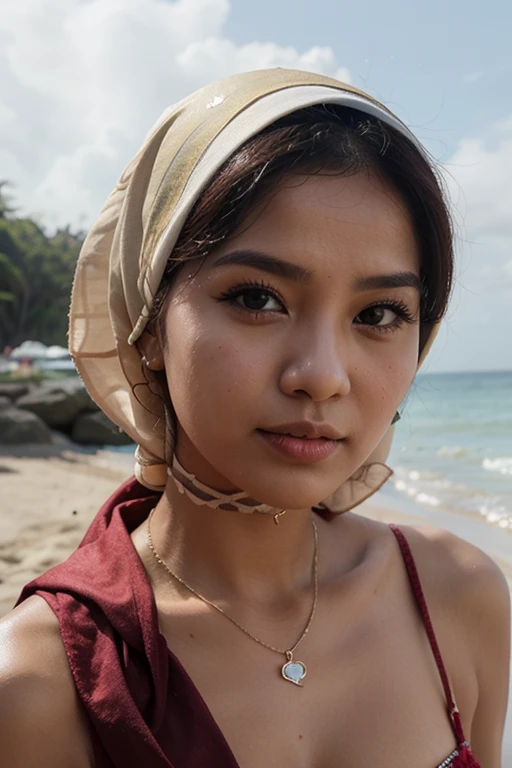 (WEARING SUSPENDER), ((Open mouth)), Naked singlet (((HIJAB MALAY GIRL))), masutepiece, High quality, UHD 32K, Realistic face, Realistic skin feeling , A Japanese Lady, 8 years old, , Very cute and baby-like face, (((FLAT CHEST))), (MATRIX WORLD), ((look In front at the camera and SADNESS)), ((())), (((CUTE GIRL))), ((RAINBOW LIPS)), ((Wearing Lingerie Suspender)), ((CHUBBY)), (undress, Orange and Yellow, at beach, canine teeth